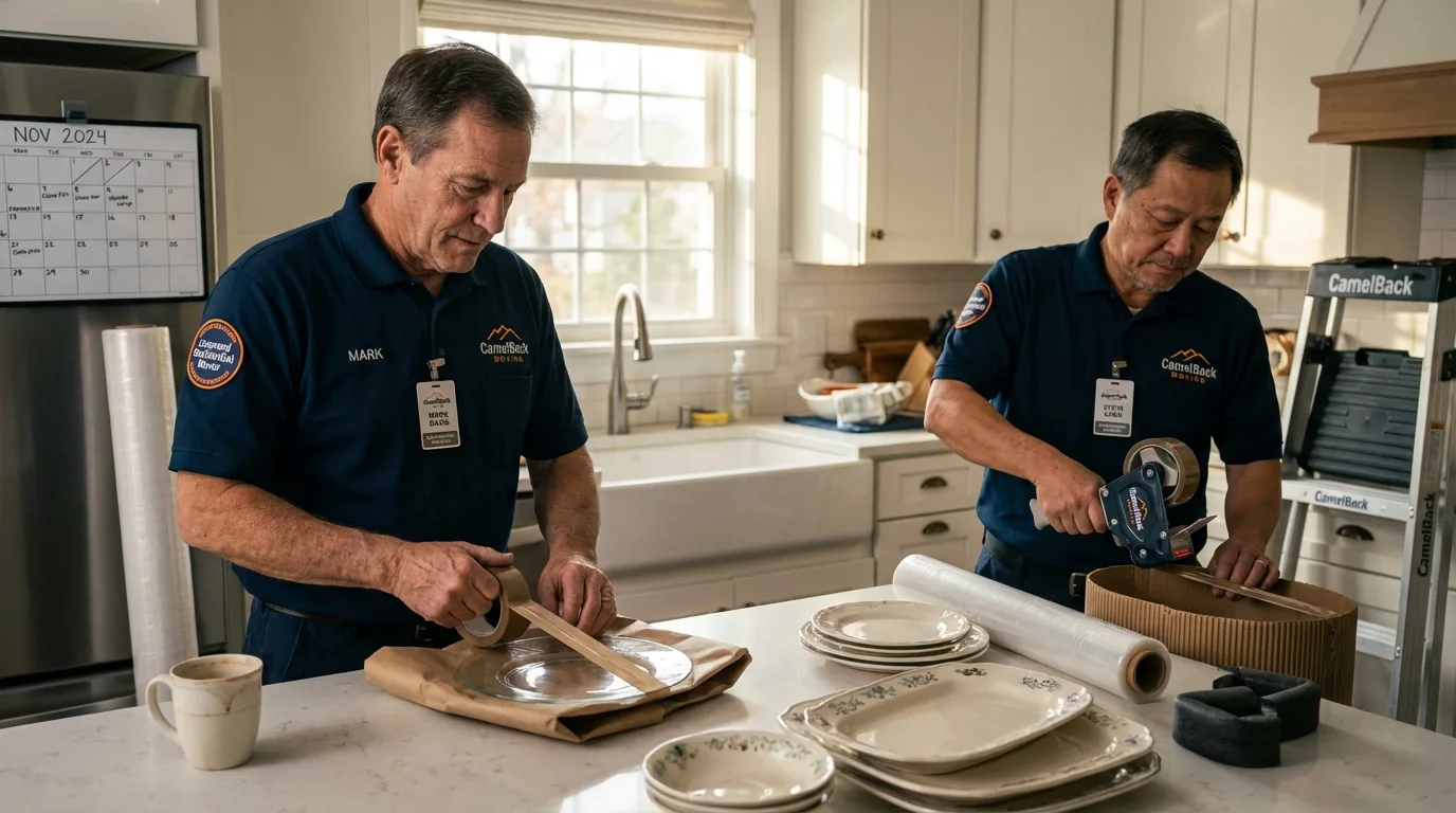 Professional crew packing kitchen dishware in Friedens, PA